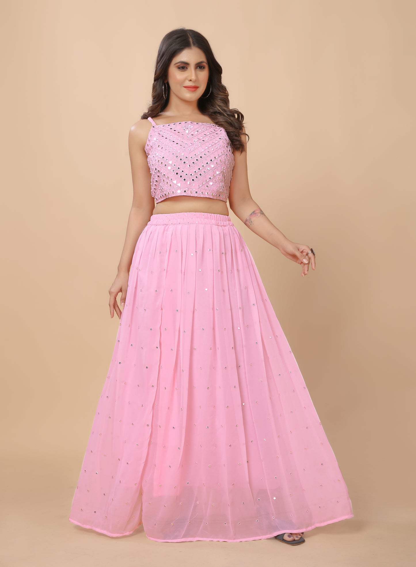 Exclusive Trendy Look Baby Pink Coloured Top and Bottom with Embroidered Worked Shrug